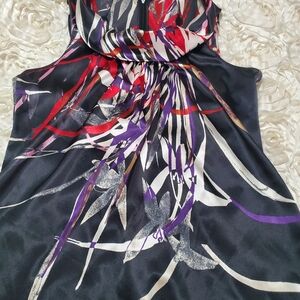 Tahari Abstract Top with Red and Purple Design